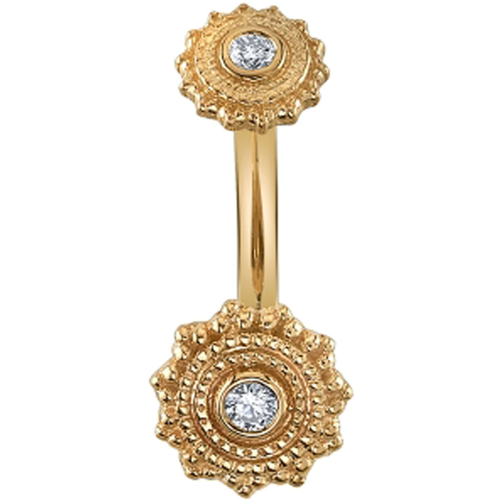 "Zoie" Round Afghan Navel J Curve in Gold & Platinum with White CZ's - Image 2