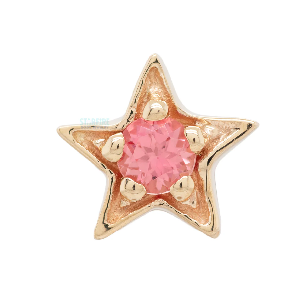 Concentric Star Threaded End in Gold with Padparadscha Sapphire - Image 3