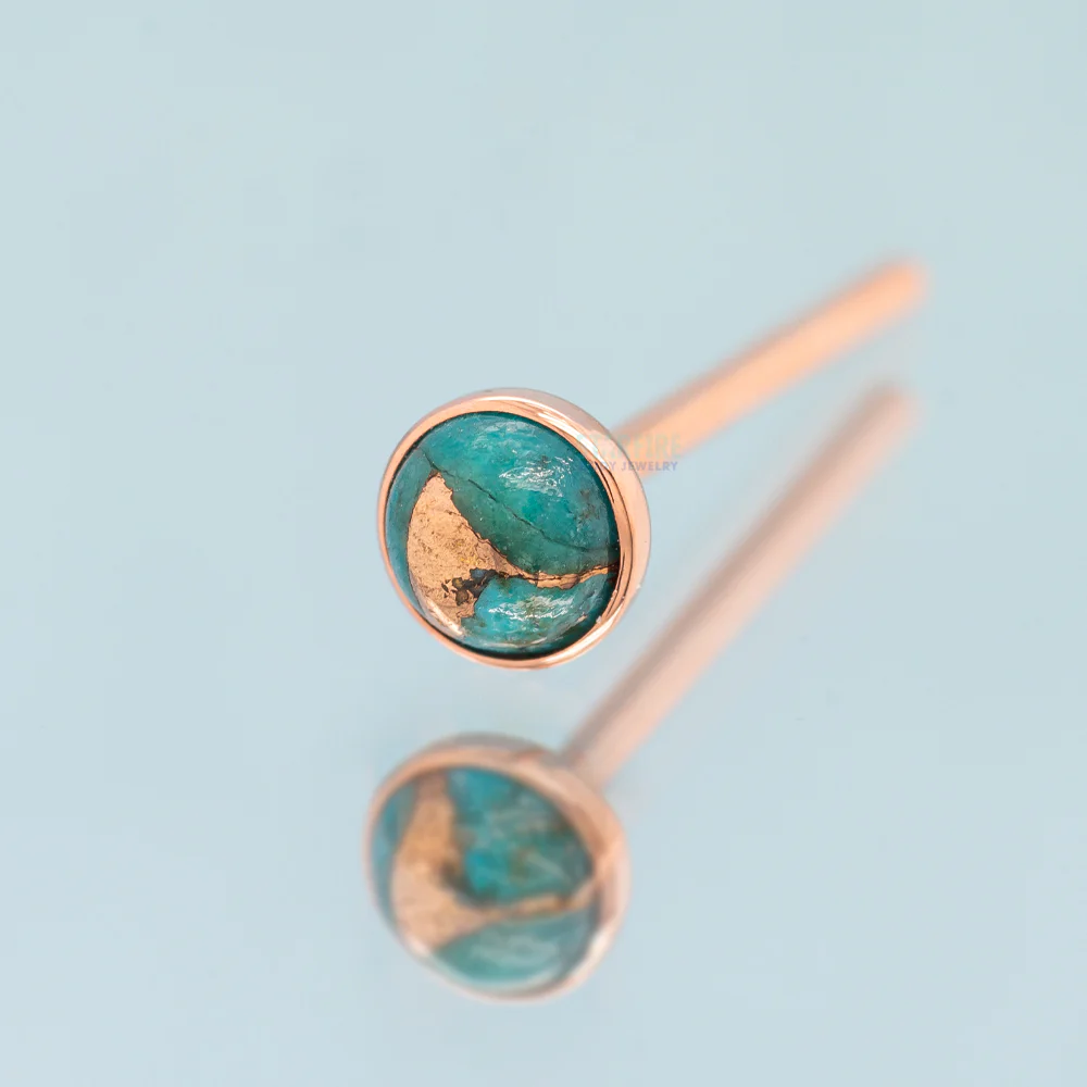 Copper Blue Turquoise in Cup Setting Nostril Screw in Gold - Image 2
