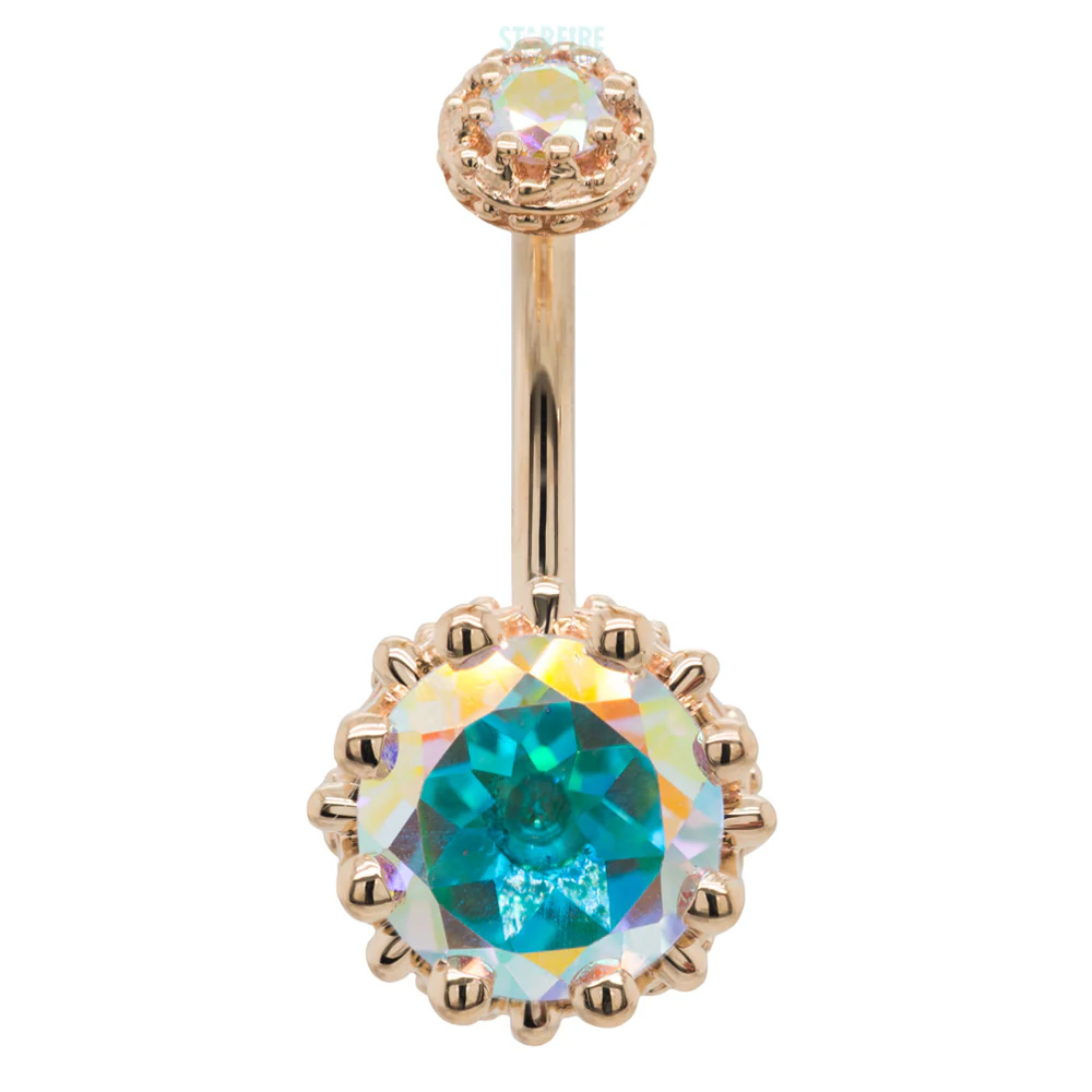 Crown Prong Navel Curve in Gold with Mercury Mist Topaz' - Image 4