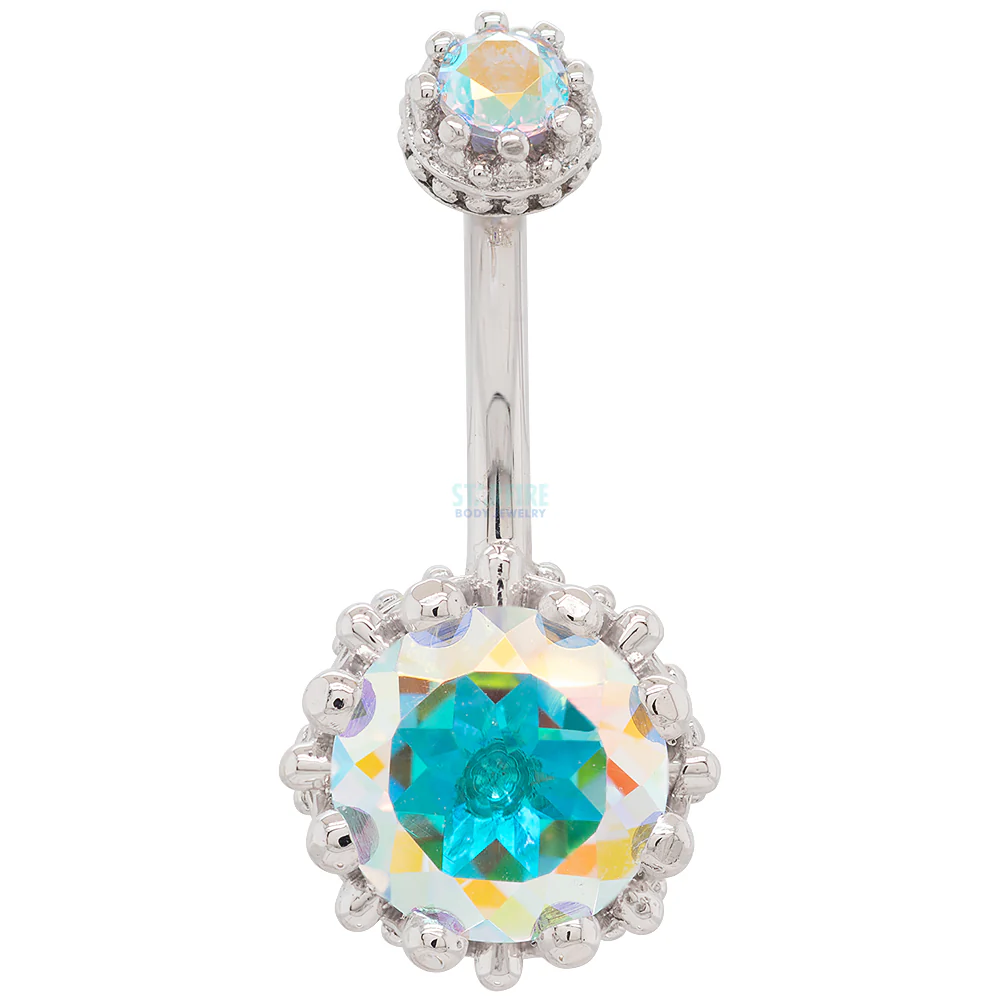 Crown Prong Navel Curve in Gold with Mercury Mist Topaz' - Image 5