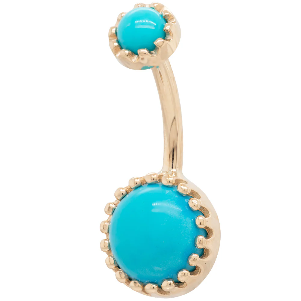 Crown Prong Navel Curve in Gold with Turquoise - Image 3