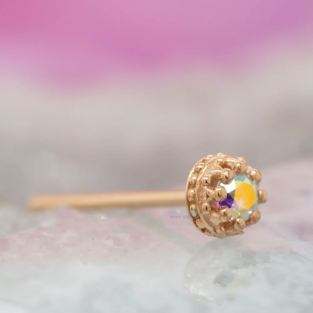 Crown Prong Nostril Screw in Gold with Mercury Mist Topaz - Image 2