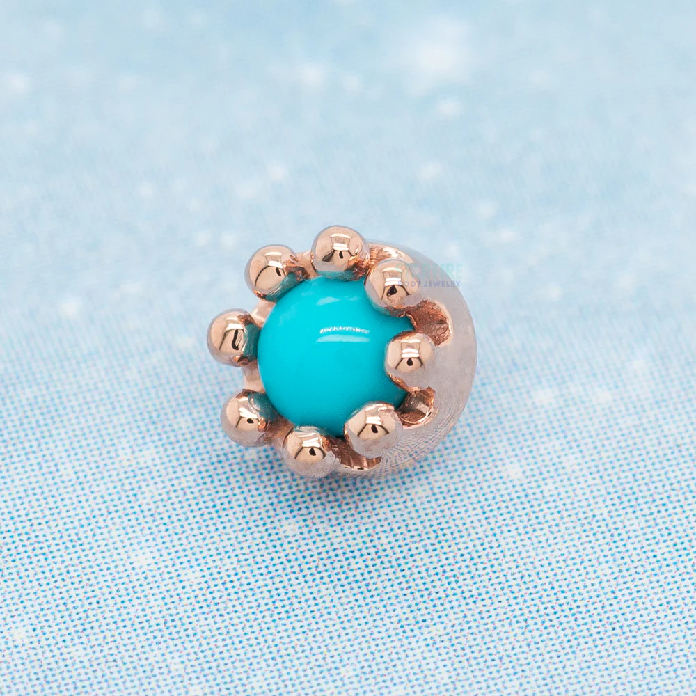 Crown Prong Threaded End in Gold with Turquoise Cabochon - Image 2