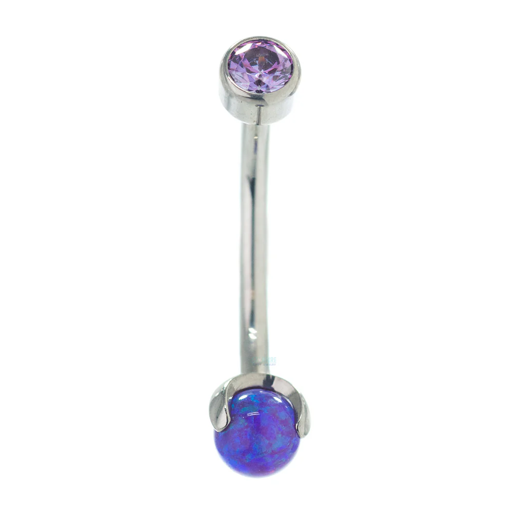 Faceted Gem in Bezel & Opal Ball in Prongs Curved Barbell - custom color combos - Image 4