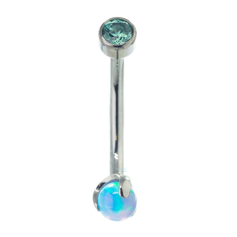 Faceted Gem in Bezel & Opal Ball in Prongs Curved Barbell - custom color combos - Image 5