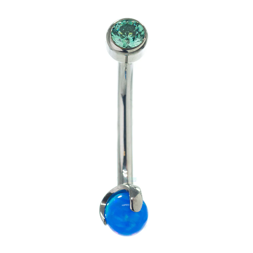 Faceted Gem in Bezel & Opal Ball in Prongs Curved Barbell - custom color combos - Image 6
