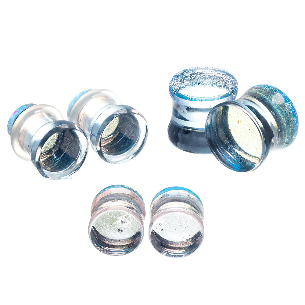 Deluxe Dichroic Glass Plugs - Indigo Silver - Image 2