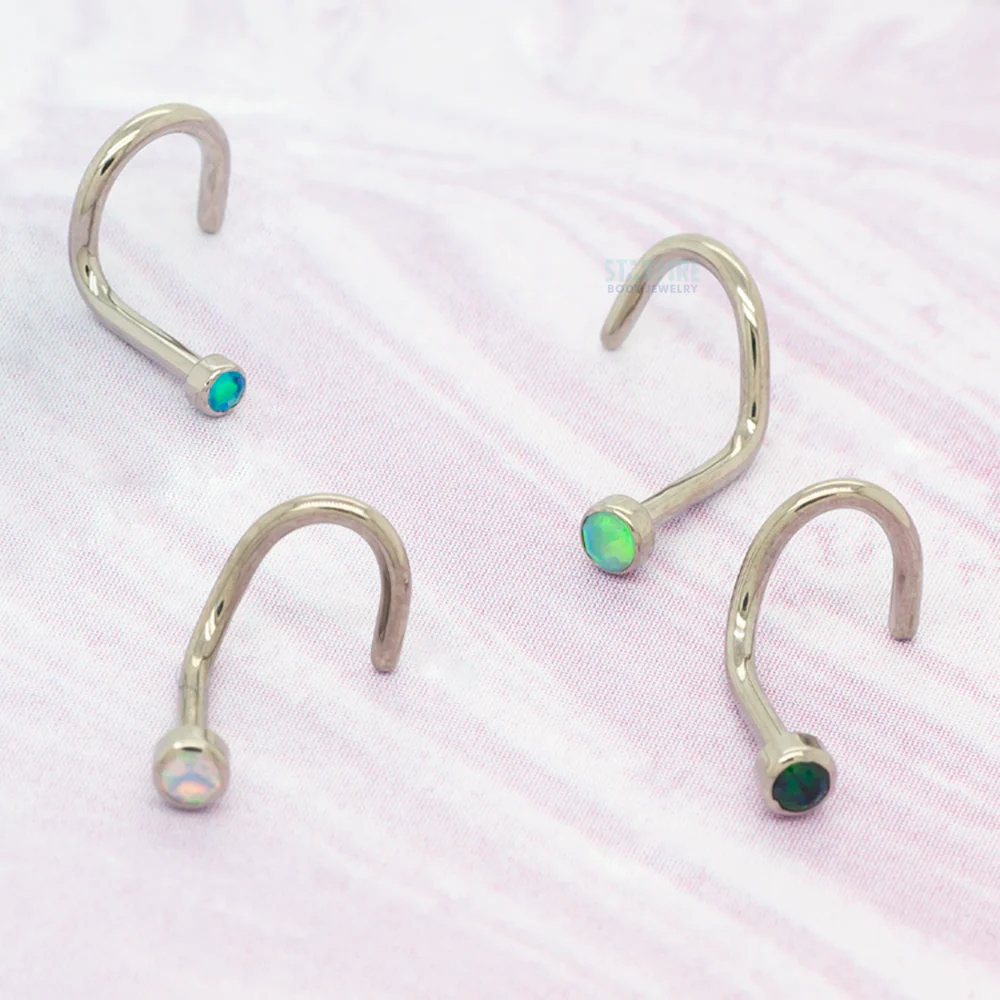 Demi Bezel-set Faceted Opal Nostril Screw - Image 2