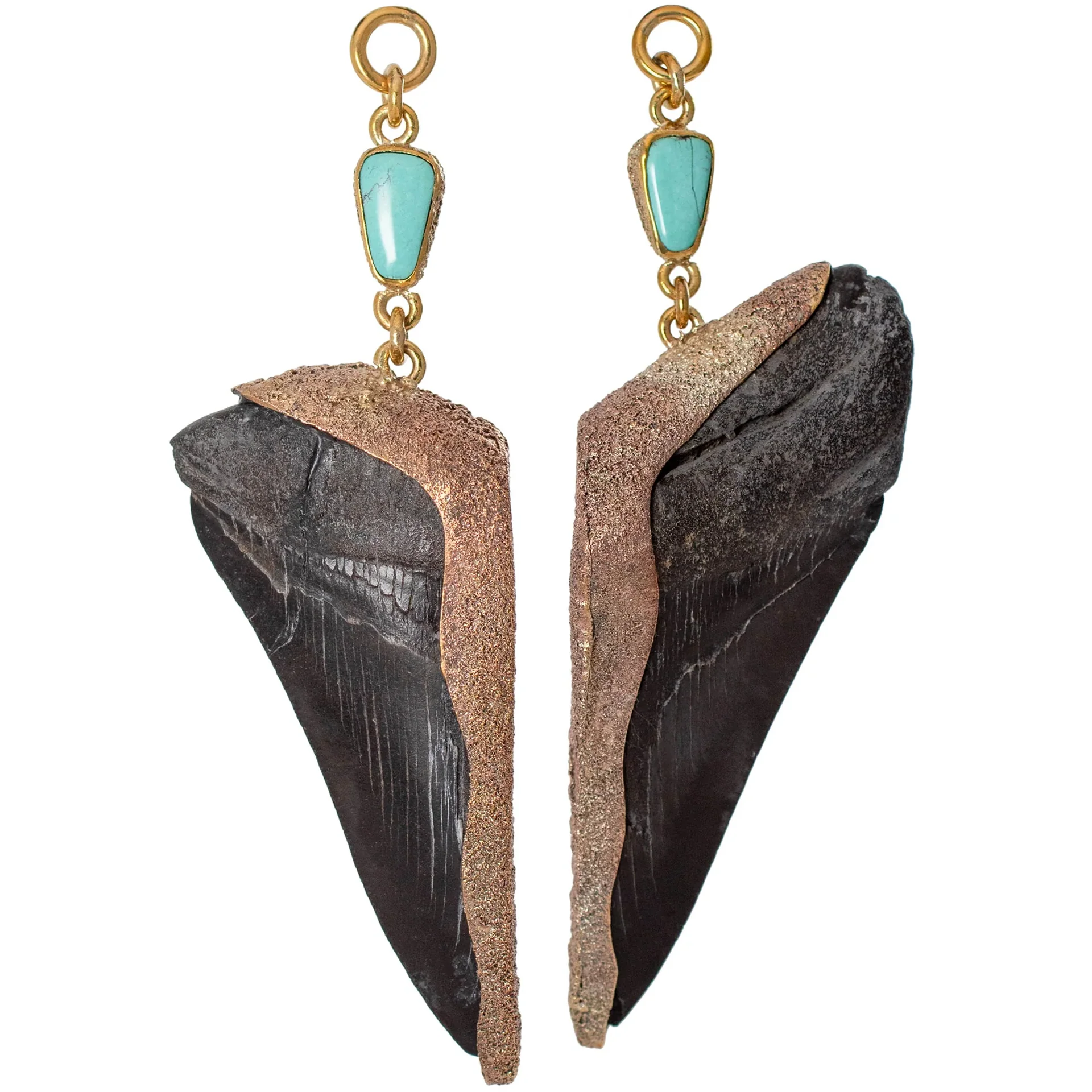 Split Megalodon (Shark) Teeth Hangers with Turquoise