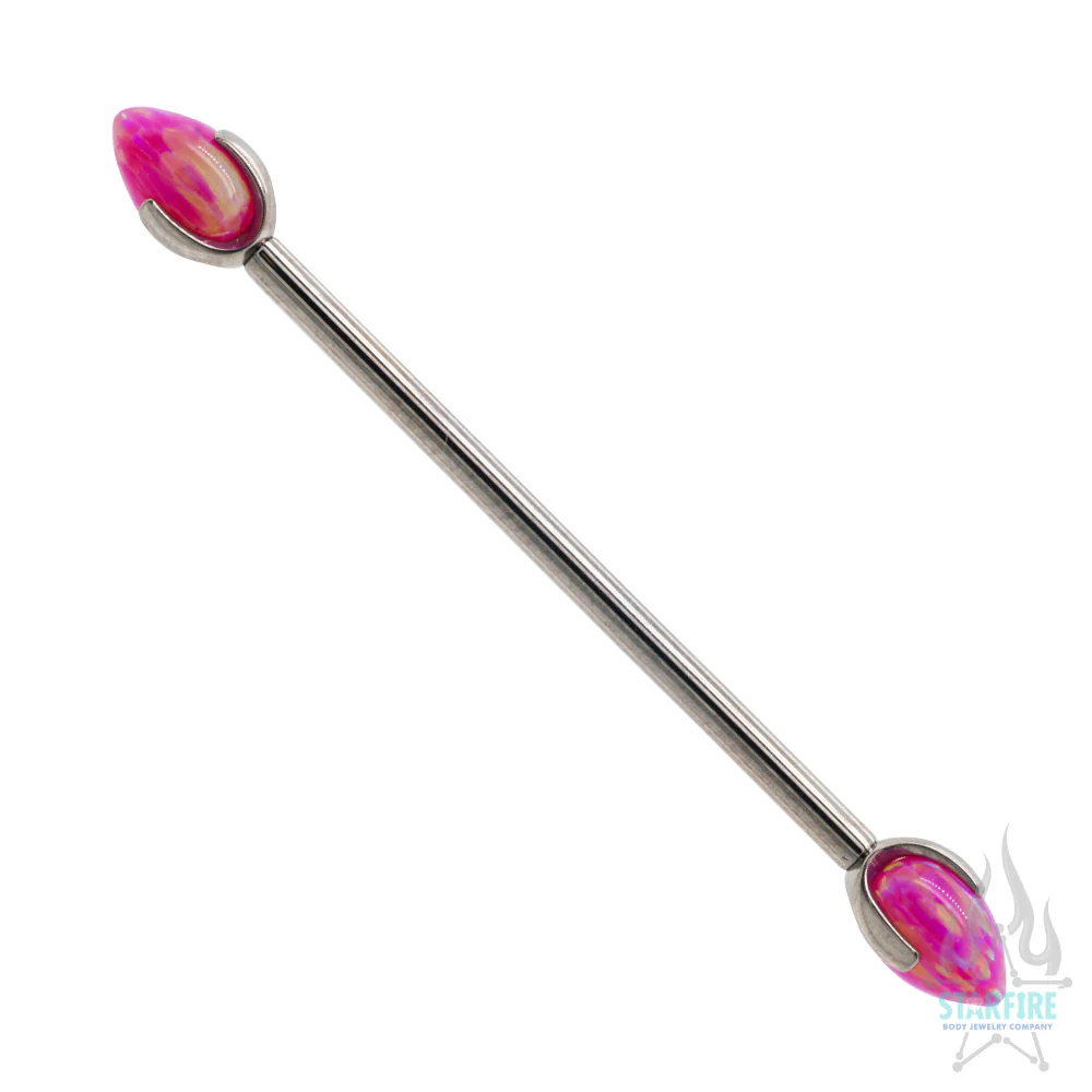 "Dragon Egg" with Opal in Prong's Industrial Barbell - Image 3