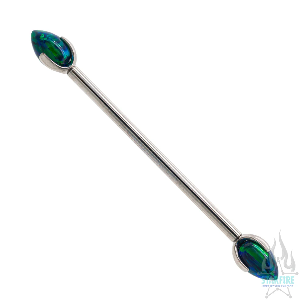 "Dragon Egg" with Opal in Prong's Industrial Barbell - Image 5