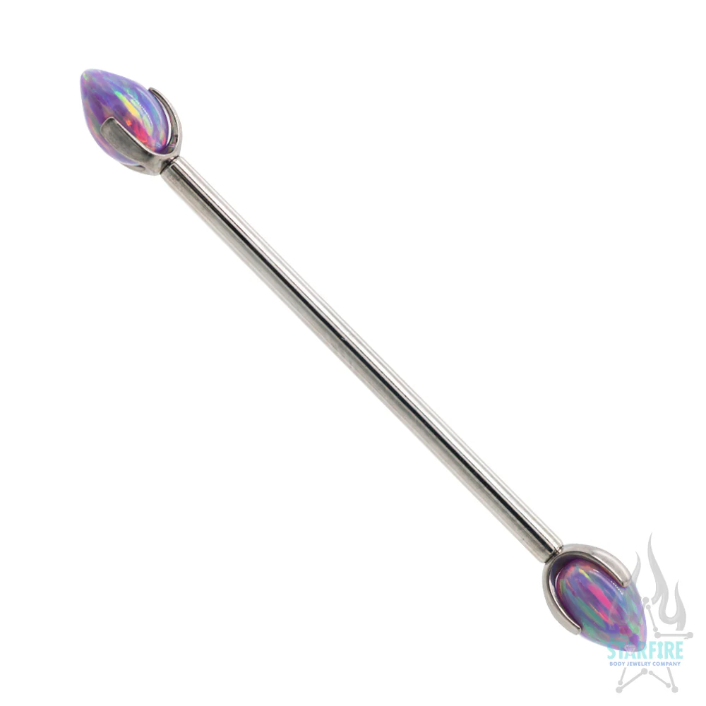 "Dragon Egg" with Opal in Prong's Industrial Barbell - Image 8
