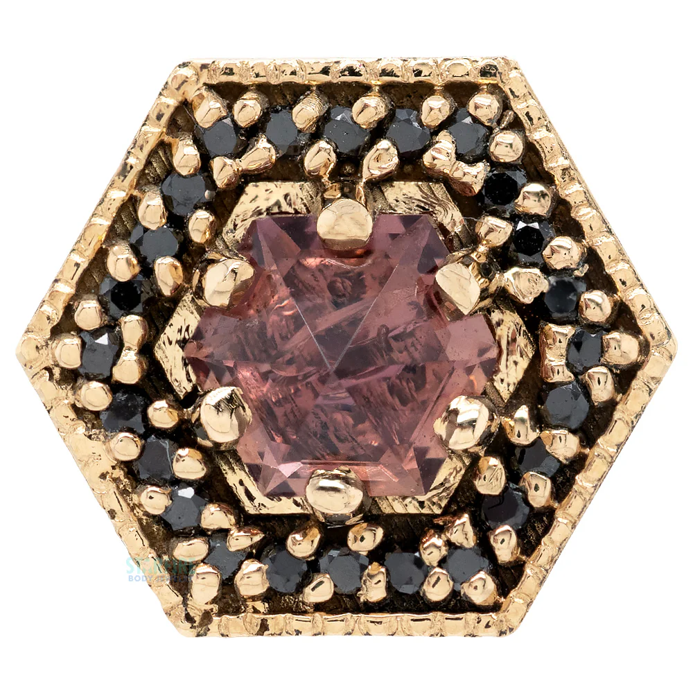 threadless: "Hex Halo" End in Gold with Mozambique Sapphire & Black Diamonds - Image 3