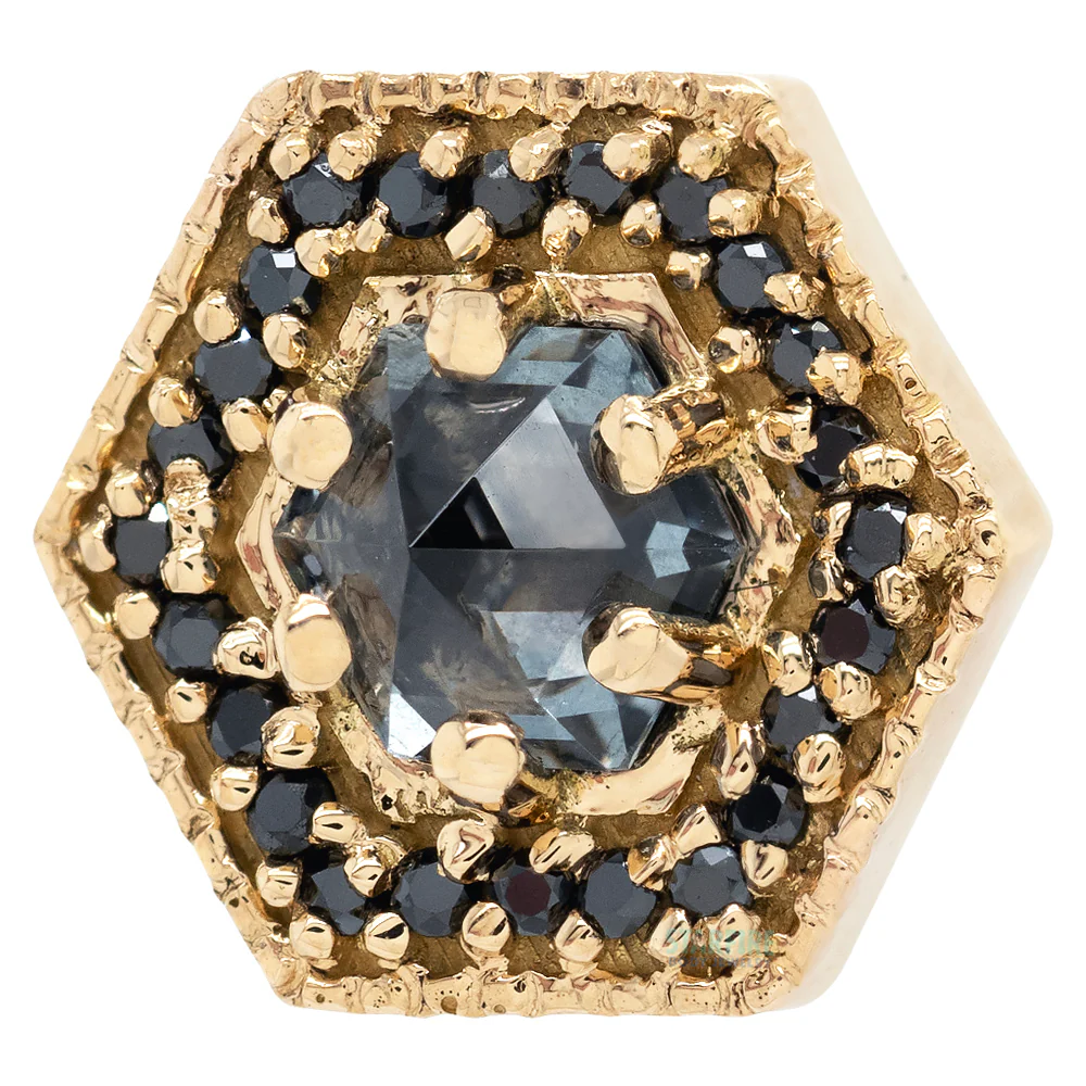 threadless: "Hex Halo" End in Gold with Mozambique Spinel & Black Diamonds - Image 3
