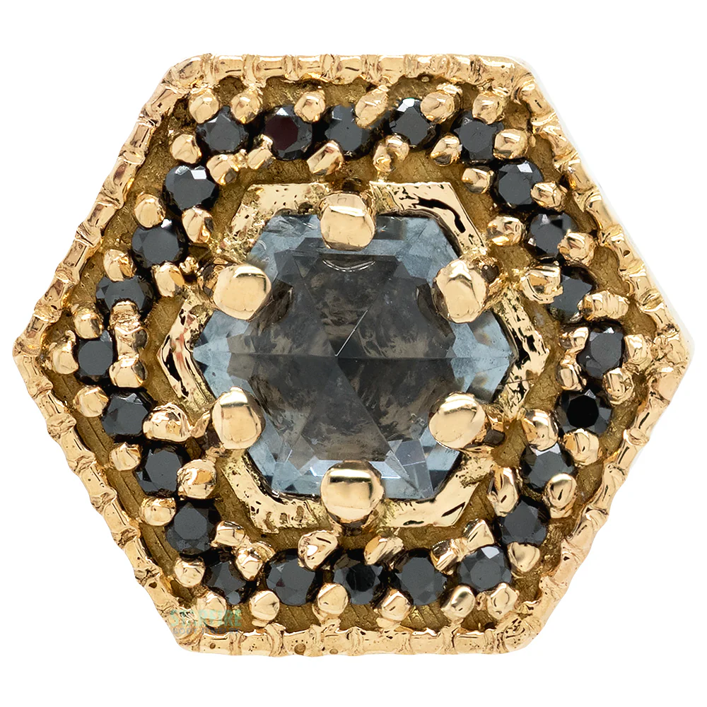 threadless: "Hex Halo" End in Gold with Mozambique Spinel & Black Diamonds - Image 4