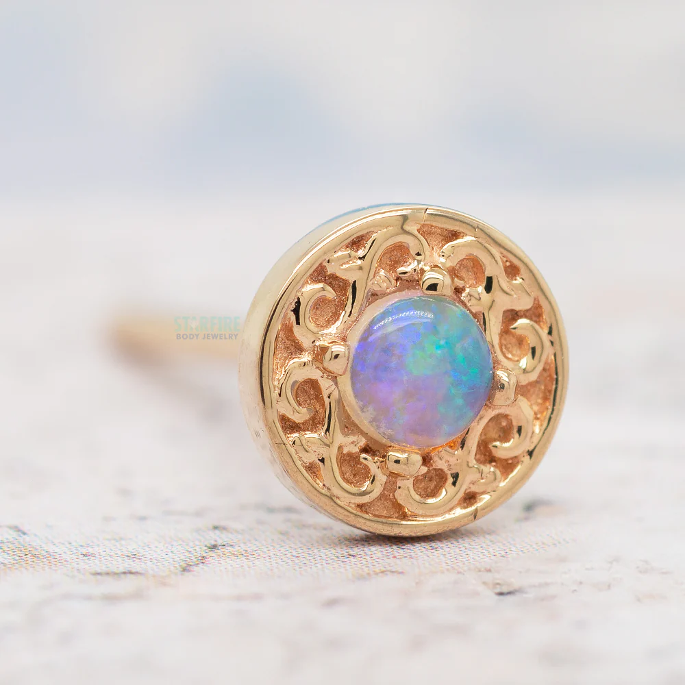 "Elizabeth" Nostril Screw in Gold with Genuine White Opal - Image 2