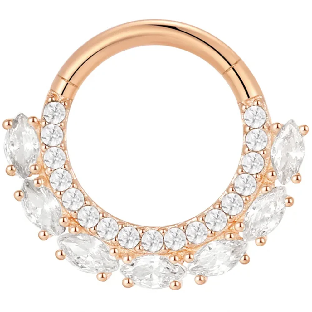 "Bitter Sweet" Hinge Ring / Clicker in Gold with White CZ's - Image 5