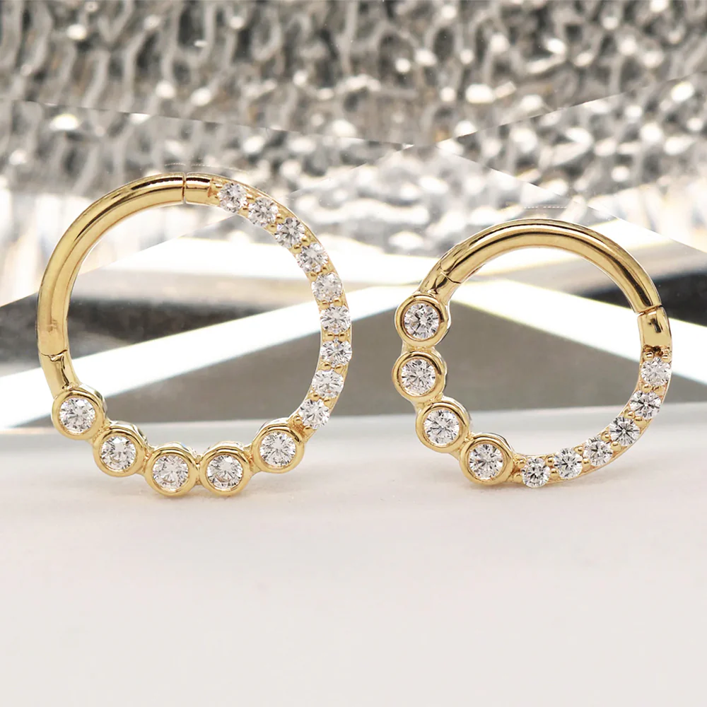 "Front Row" Hinge Ring / Clicker in Gold with White CZ's - Image 2