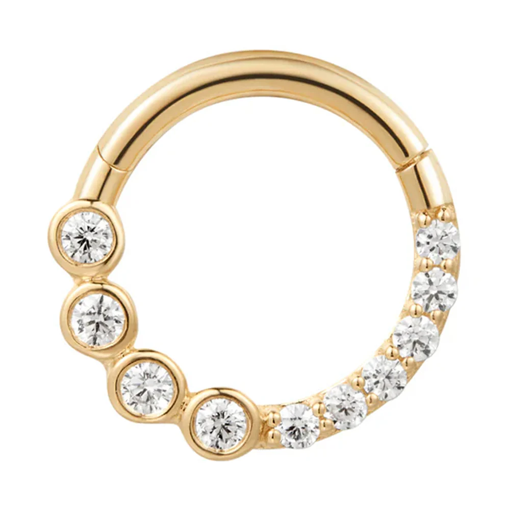 "Front Row" Hinge Ring / Clicker in Gold with White CZ's - Image 3