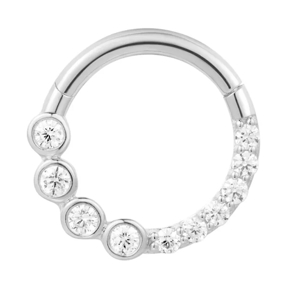 "Front Row" Hinge Ring / Clicker in Gold with White CZ's - Image 4