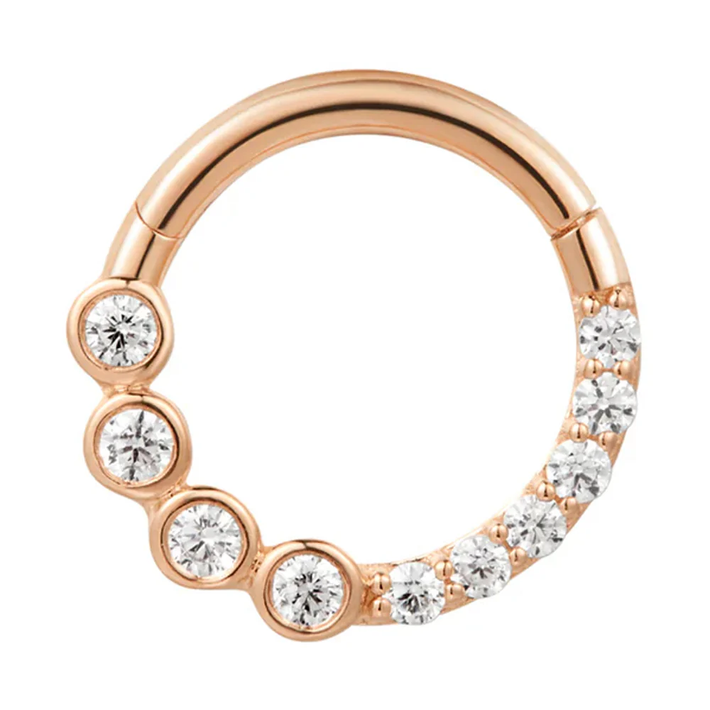 "Front Row" Hinge Ring / Clicker in Gold with White CZ's - Image 5