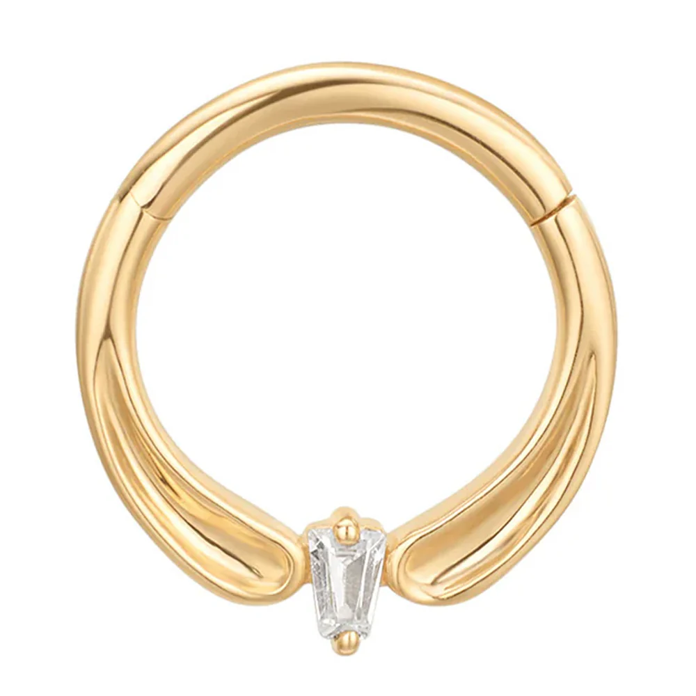"Honeymoon" Hinge Ring / Clicker in Gold with White CZ