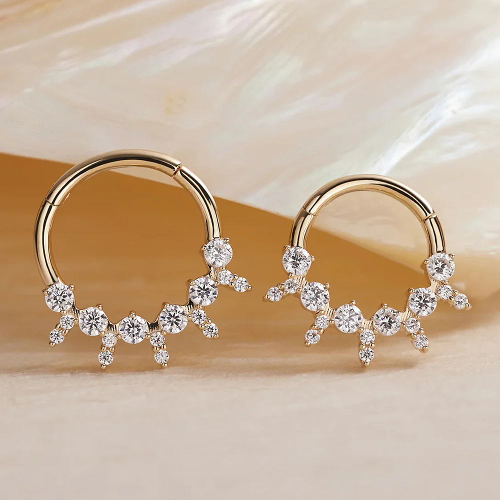 "Moxie" Hinge Ring / Clicker in Gold with White CZ's - Image 2