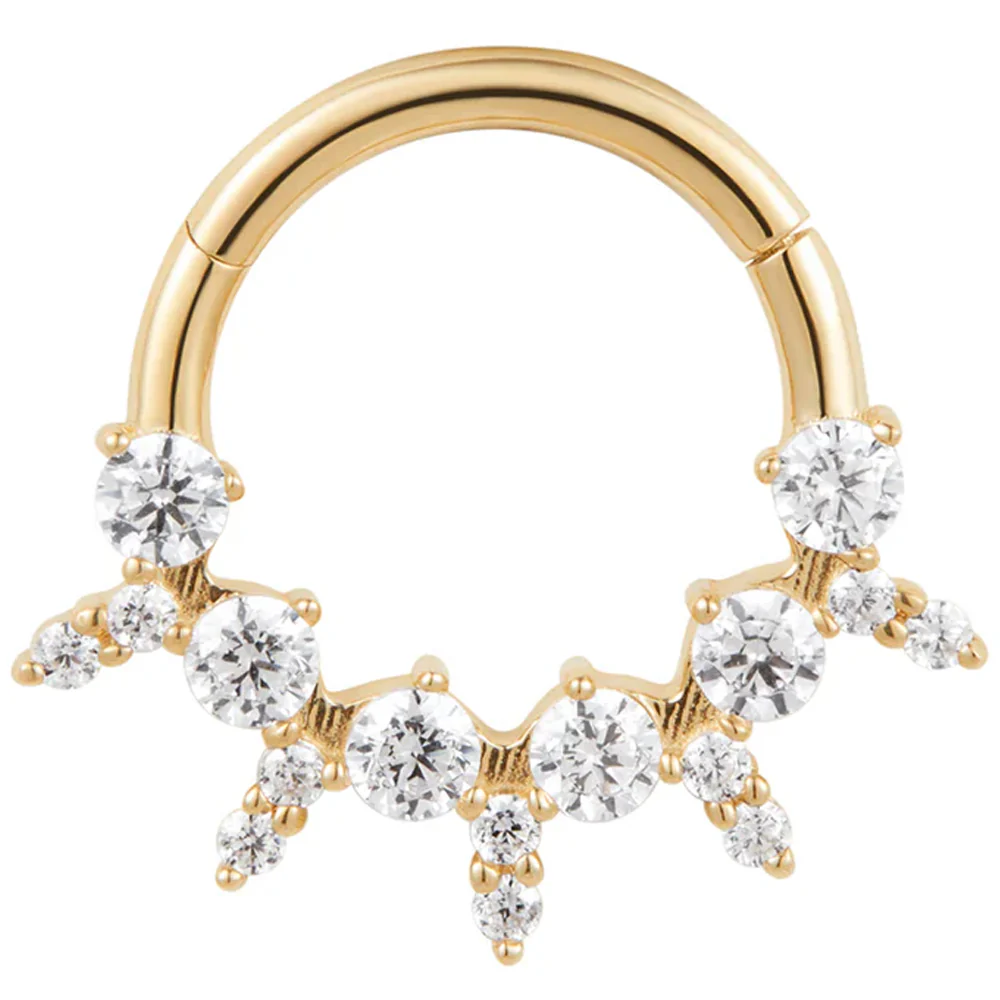 "Moxie" Hinge Ring / Clicker in Gold with White CZ's - Image 3