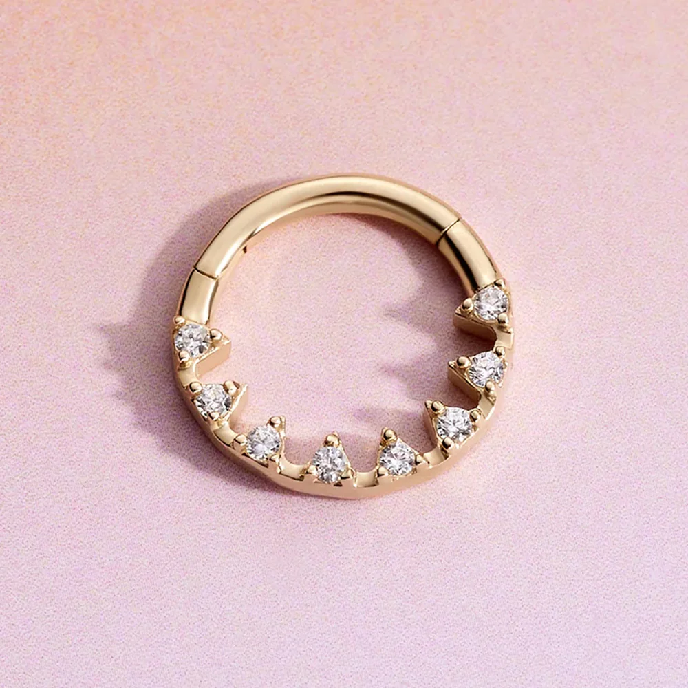 "Savage" Hinge Ring / Clicker in Gold with White CZ's - Image 2