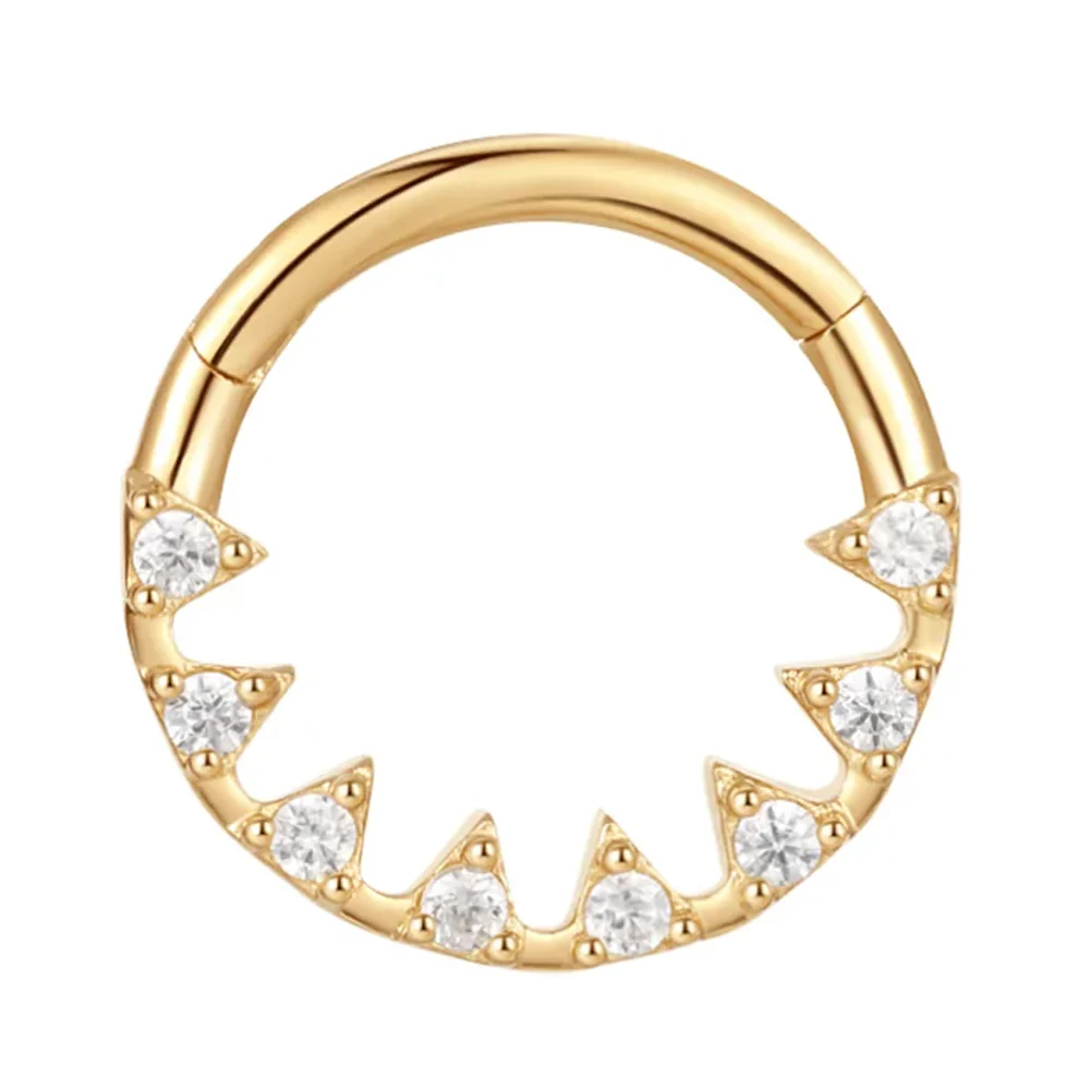 "Savage" Hinge Ring / Clicker in Gold with White CZ's - Image 3