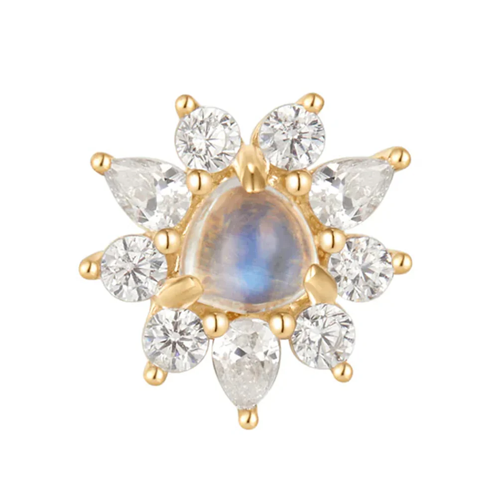 threadless: "Bayside" End in Gold with Rainbow Moonstone & White CZ's - Image 2