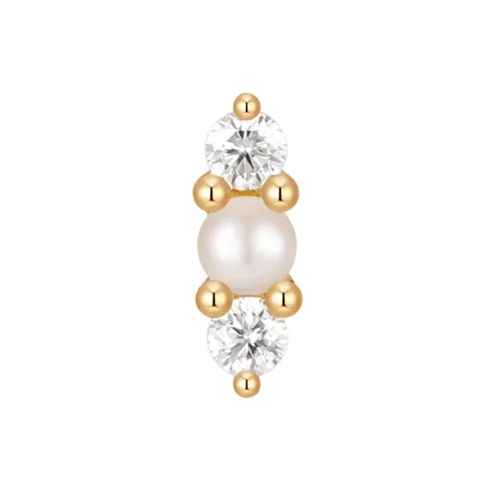 threadless: "Cloud Nine" End in Gold with Pearl & Moissanites - Image 3