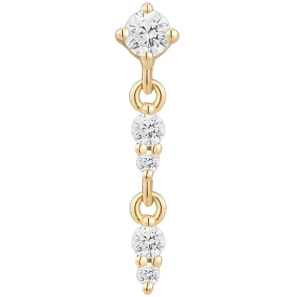 threadless: "Double Noon" End with Dangle in Gold with White CZ's - Image 2