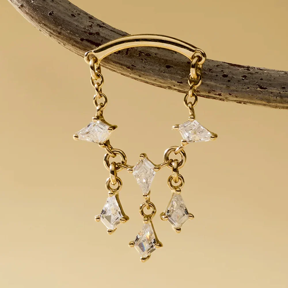 threadless: "Jewel Heist" Hidden Helix End with Chain in Gold with White CZ's - Image 2