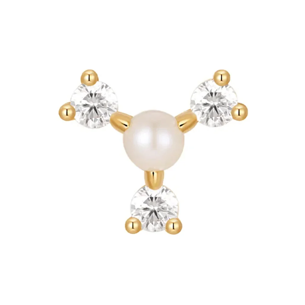 threadless: "Kiss & Tell" End in Gold with Pearl & Moissanites - Image 3