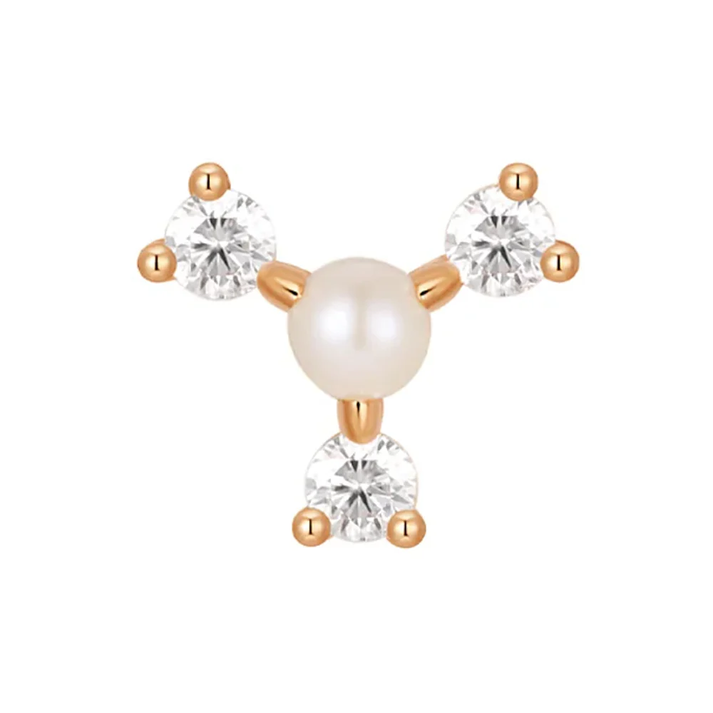 threadless: "Kiss & Tell" End in Gold with Pearl & Moissanites - Image 5
