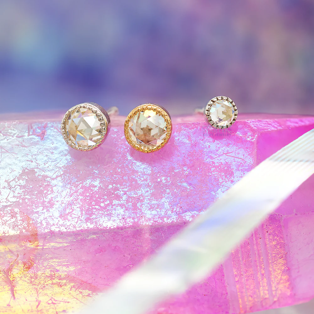 threadless: "Marceline" End in Gold with Rose Cut Moissanite - Image 2