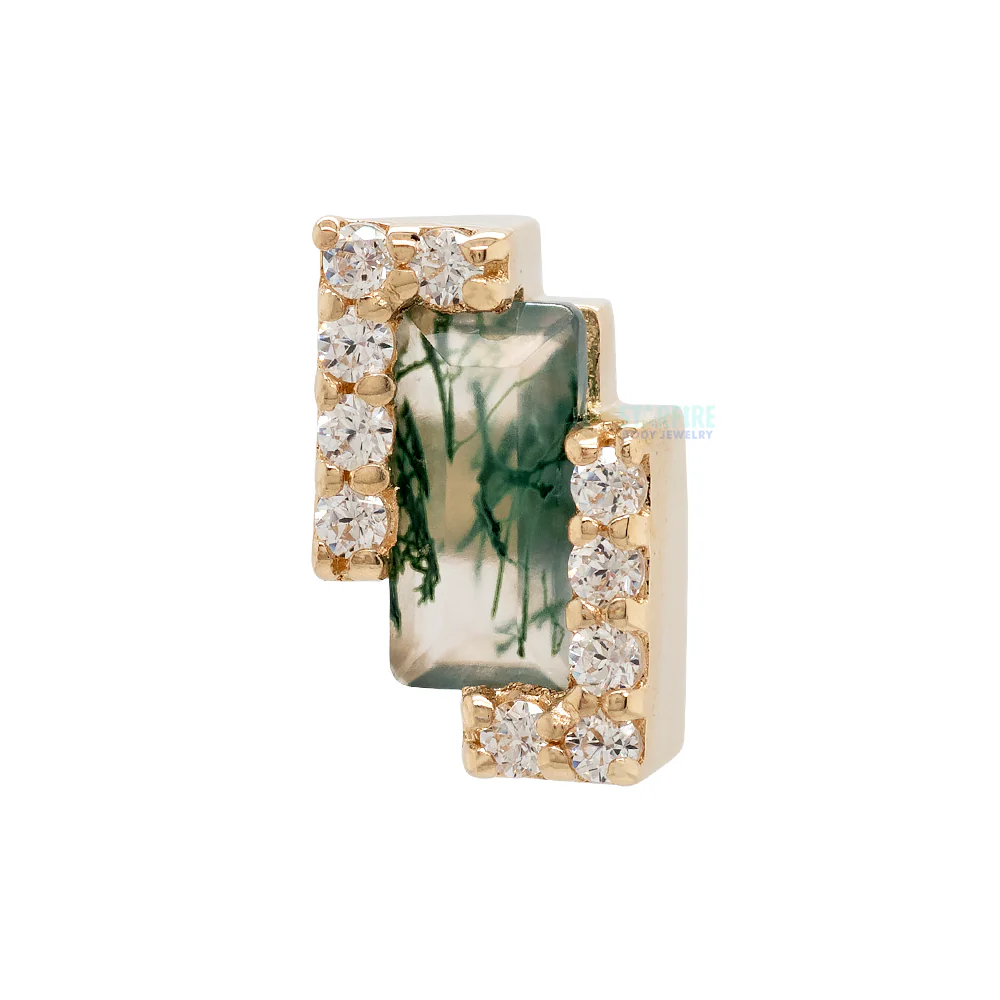 threadless: "Meld" End in Gold with Moss Agate & White CZ's