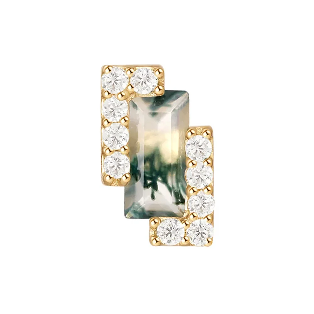 threadless: "Meld" End in Gold with Moss Agate & White CZ's - Image 2