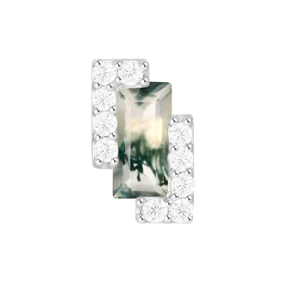 threadless: "Meld" End in Gold with Moss Agate & White CZ's - Image 3