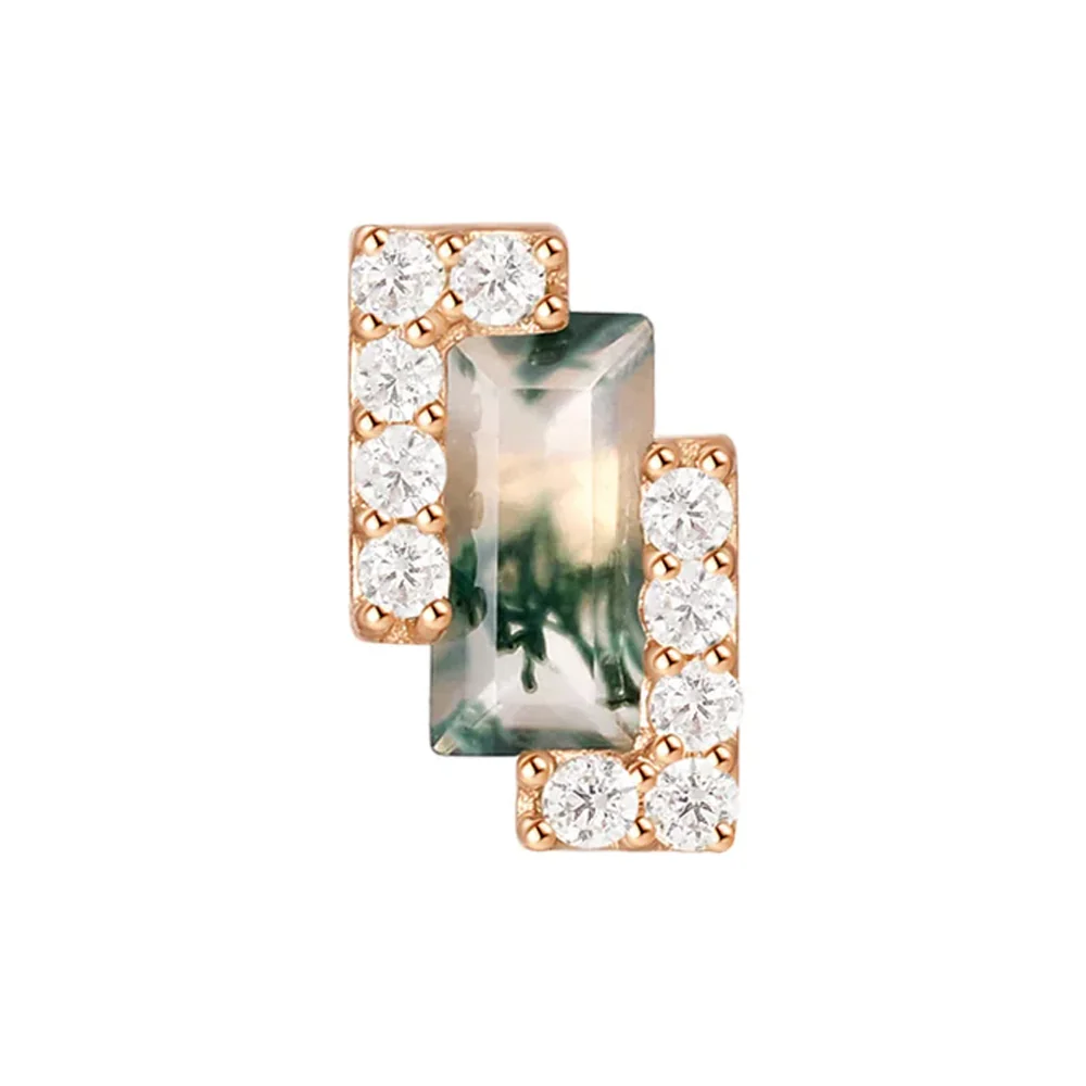 threadless: "Meld" End in Gold with Moss Agate & White CZ's - Image 4