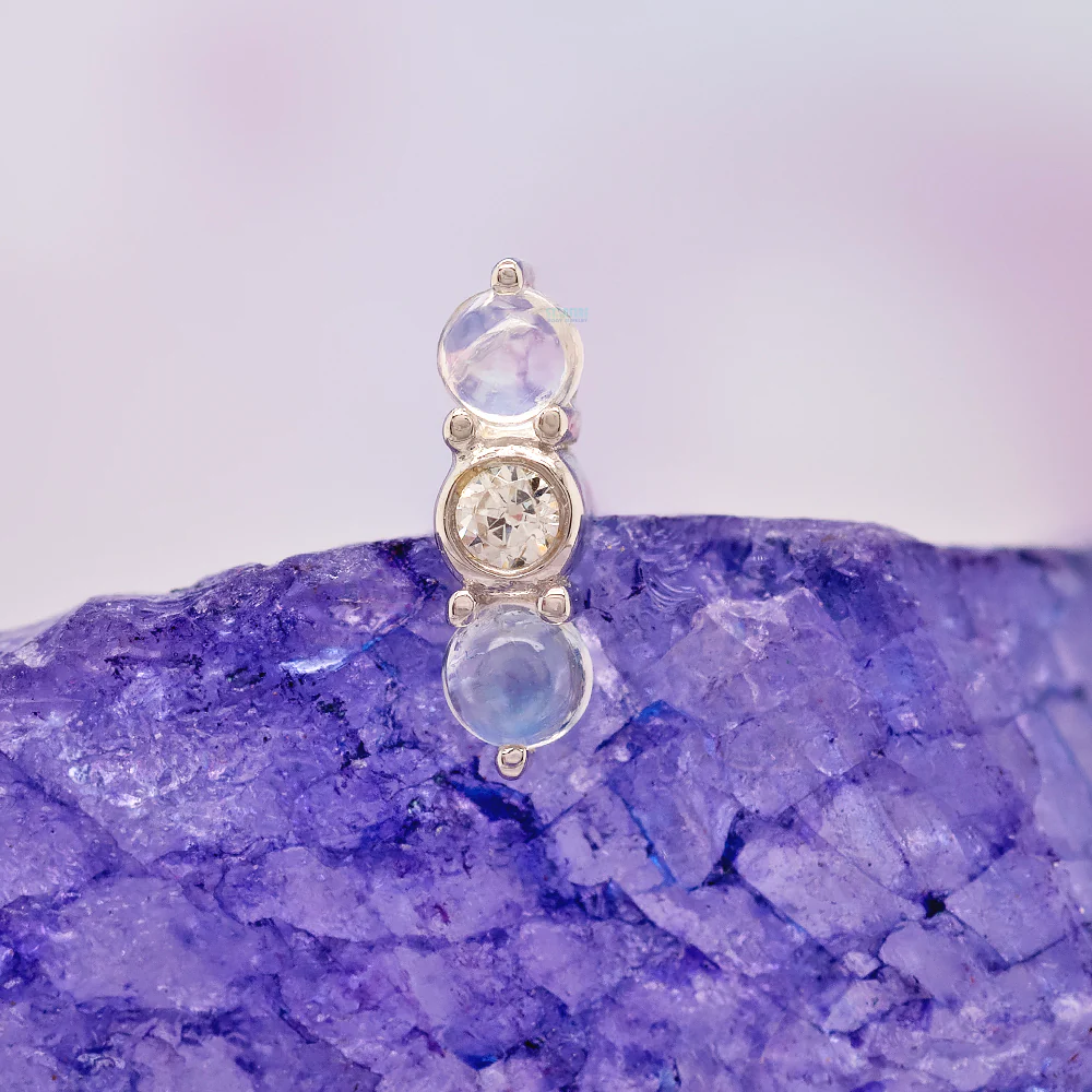 threadless: "Revel" End in Gold with Rainbow Moonstone & White CZ - Image 2