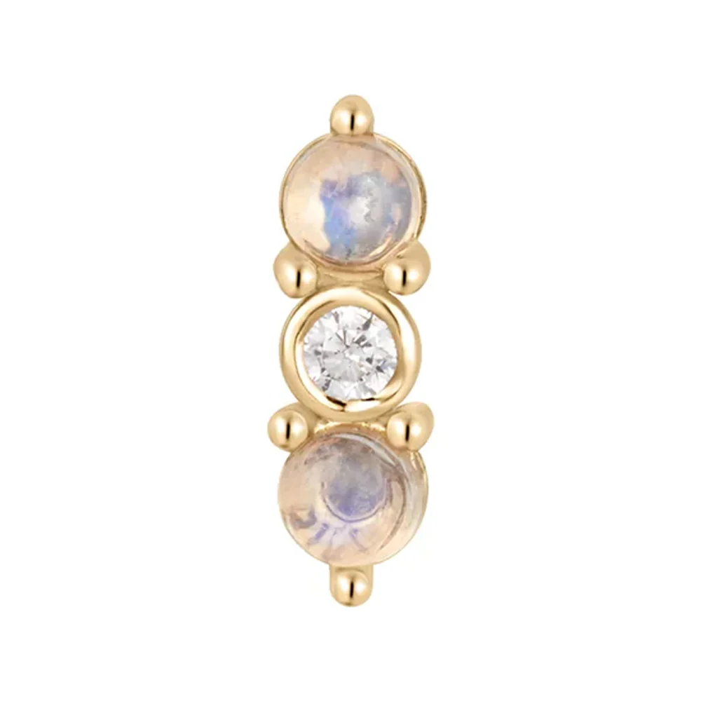 threadless: "Revel" End in Gold with Rainbow Moonstone & White CZ - Image 3