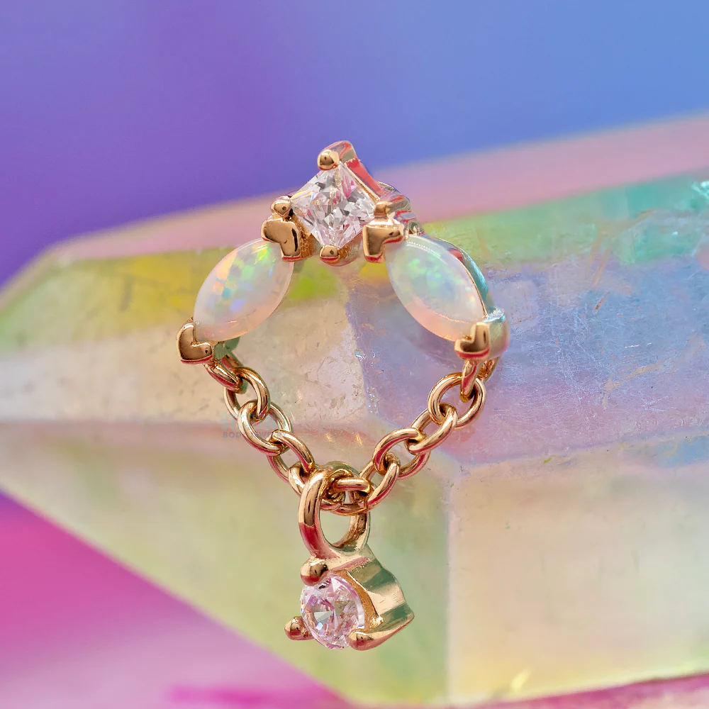 threadless: "Reverie" End with Chain in Gold with Genuine Opal & White CZ's - Image 2