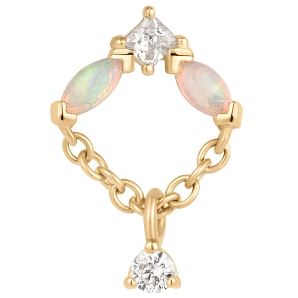 threadless: "Reverie" End with Chain in Gold with Genuine Opal & White CZ's - Image 3