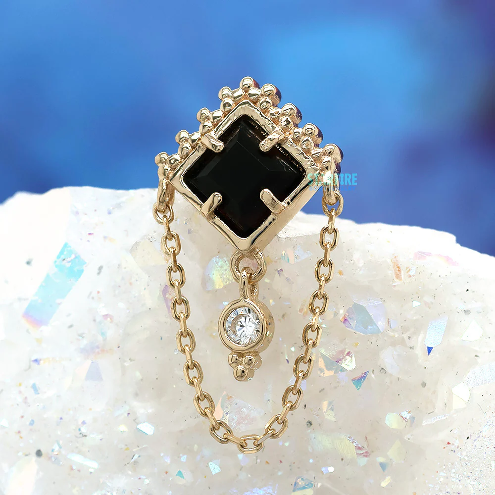 threadless: "Scry" End with Chain in Gold with Black Agate & White CZ - Image 2