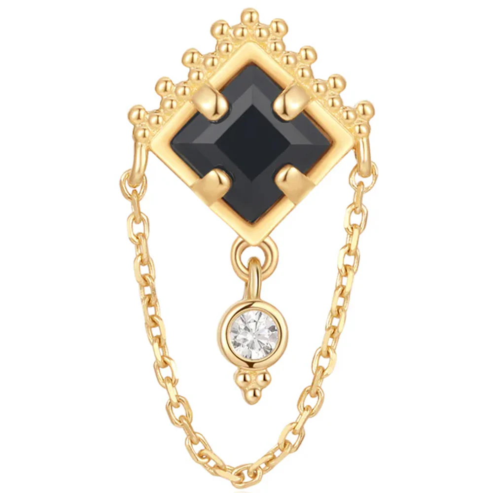 threadless: "Scry" End with Chain in Gold with Black Agate & White CZ - Image 3