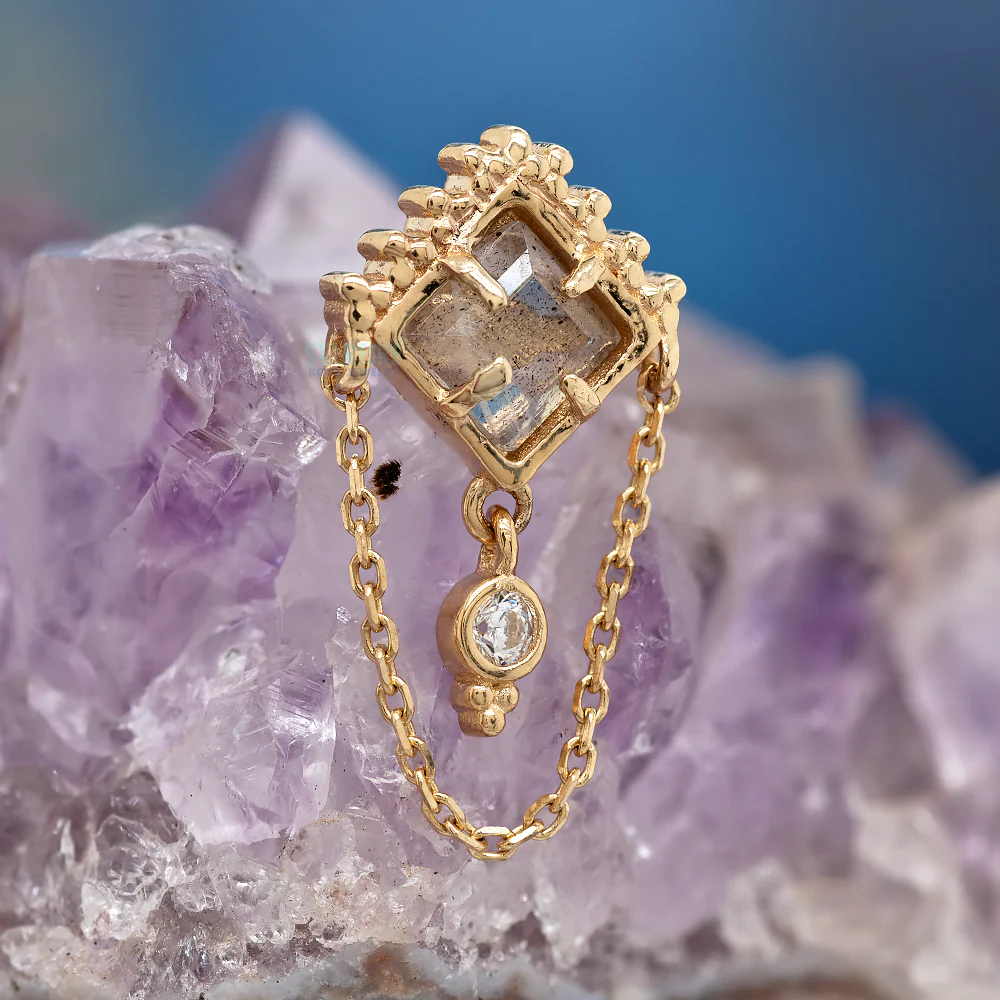 threadless: "Scry" End with Chain in Gold with Labradorite & White CZ - Image 2