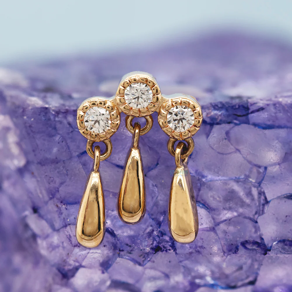 threadless: "Shrine" End with Dangle in Gold with White CZ's - Image 2